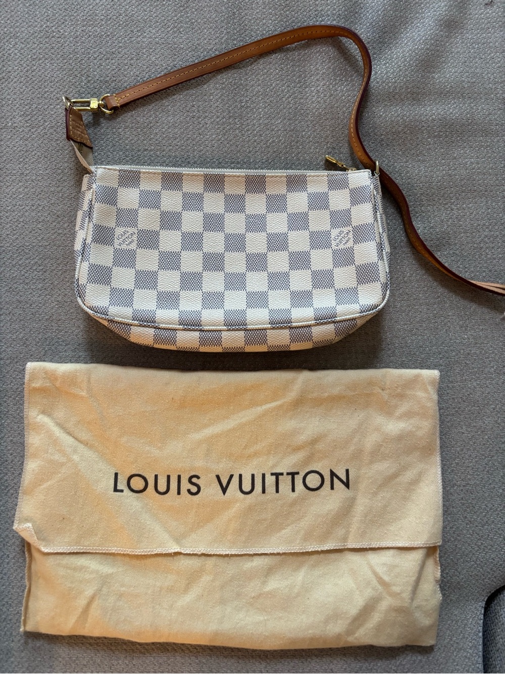 Louis Vuitton Damier Azur Mini Pochette Crossbody in White and Tan